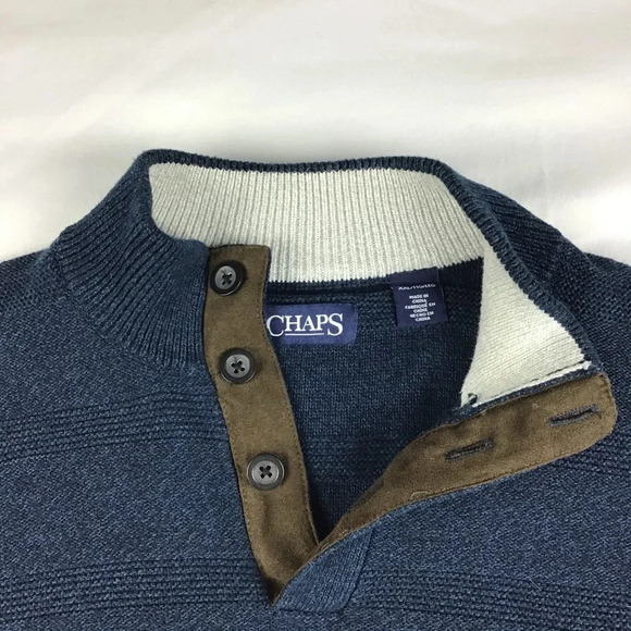 Chaps Men's Classic-Fit Button Mockneck Blue Pullover Sweater Size XXL - Picture 3 of 5